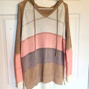 Long sleeve textured color block sweater